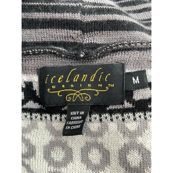 Icelandic Design Womens Wool Blend Cardigan Sweater Medium Gray Black Knit - Picture 5 of 7
